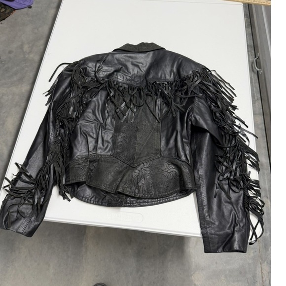 Vintage G-III Global Identity Black Leather Fringe Western Biker Jacket M - Picture 7 of 10